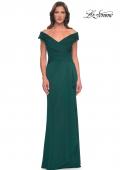 Picture of: Long Luxurious Jersey Off the Shoulder Evening Gown in Dark Emerald, Style: 30040, Detail Picture 1