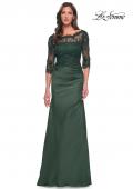 Picture of: Satin and Lace Off the Shoulder Mermaid Gown in Dark Emerald, Style: 30162, Detail Picture 1