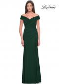 Picture of: Off the Shoulder Jersey Evening Gown with Ruching in Dark Emerald, Style: 31677, Detail Picture 1