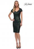 Picture of: Knee Length Sequin Dress with Short Sleeves in Dark Emerald, Detail Picture 2