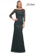 Picture of: Long Fitted Lace Gown with High Neckline and Sleeves in Green, Style: 30317, Detail Picture 4
