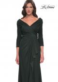 Picture of: Ruched Long Dress with Ruffle Skirt Detail and Sleeves in Dark Emerald, Style: 30845, Detail Picture 5