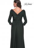 Picture of: Ruched Long Dress with Ruffle Skirt Detail and Sleeves in Dark Emerald, Style: 30845, Detail Picture 6
