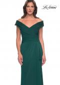 Picture of: Long Luxurious Jersey Off the Shoulder Evening Gown in Dark Emerald, Style: 30040, Detail Picture 7