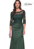 Picture of: Satin and Lace Off the Shoulder Mermaid Gown in Dark Emerald, Style: 30162, Detail Picture 7