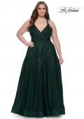 Picture of: Plus Size A-line Tulle Dress with Floral Detailing in Dark Emerald, Style: 29021, Detail Picture 11