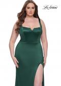 Picture of: Stretch Satin Plus Size Dress with Unique Neckline and Slit in Dark Emerald, Style: 31266, Detail Picture 9