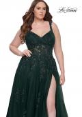 Picture of: Lace Embellished Tulle A-Line Dress with Illusion Back in Dark Emerald, Style: 31383, Detail Picture 9