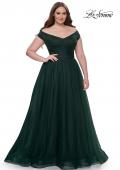Picture of: A-Line Tulle Off the Shoulder Plus Size Dress with Slit in Dark Emerald, Style: 32204, Detail Picture 9