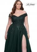 Picture of: Off The Shoulder Tulle Plus Size Gown with Lace in Dark Emerald, Style: 28950, Detail Picture 10