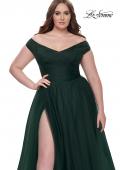 Picture of: A-Line Tulle Off the Shoulder Plus Size Dress with Slit in Dark Emerald, Style: 32204, Detail Picture 10