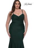 Picture of: Chic Plus Size Dress with Ruching and Rhinestone Neckline Detail in Dark Emerald, Style: 33057, Detail Picture 10