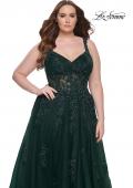 Picture of: Lace Embellished Tulle A-Line Dress with Illusion Back in Dark Emerald, Style: 31383, Detail Picture 11