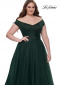 Picture of: A-Line Tulle Off the Shoulder Plus Size Dress with Slit in Dark Emerald, Style: 32204, Detail Picture 11