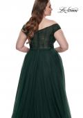 Picture of: A-Line Tulle Off the Shoulder Plus Size Dress with Slit in Dark Emerald, Style: 32204, Detail Picture 12