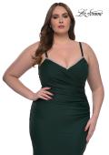 Picture of: Chic Plus Size Dress with Ruching and Rhinestone Neckline Detail in Dark Emerald, Style: 33057, Detail Picture 12