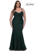 Picture of: Chic Plus Size Dress with Ruching and Rhinestone Neckline Detail in Dark Emerald, Style: 33057, Detail Picture 2