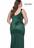 Picture of: Stretch Satin Plus Size Dress with Unique Neckline and Slit in Dark Emerald, Style: 31266, Detail Picture 6