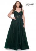 Picture of: Lace Embellished Tulle A-Line Dress with Illusion Back in Dark Emerald, Style: 31383, Detail Picture 7