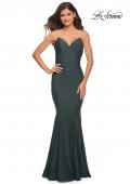 Picture of: Rhinestone Strap Elegant Ruched Jersey Dress in Dark Emerald, Main Picture