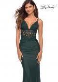 Picture of: Illusion Lace V Neck Top with Jersey Skirt Dress in Dark Emerald, Main Picture