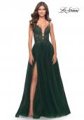 Picture of: A Line Tulle Gown with Lace Bodice and V Back in Dark Emerald, Style: 31507, Main Picture
