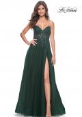 Picture of: Rhinestone Tulle A-Line Gown with Lace Bodice in Jewel Tones in Dark Emerald, Style: 32253, Main Picture