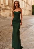Picture of: Ruched Jersey Gown with Low Rhinestone Detail Back in Dark Emerald, Style: 33560, Main Picture