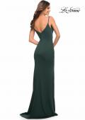 Picture of: Simple Jersey Gown with V Neckline and Slit in Dark Emerald, Style: 30072, Detail Picture 8