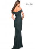 Picture of: Ruched Off the Shoulder Gown with V Neckline in Dark Emerald, Style: 30582, Detail Picture 8