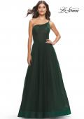Picture of: One Shoulder A-Line Tulle Gown with Sheer Bodice in Dark Emerald, Style: 31069, Detail Picture 8