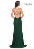 Picture of: Net Jersey Ruched Prom Dress with Illusion Bodice in Dark Emerald, Style: 31151, Detail Picture 8