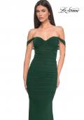 Picture of: Off the Shoulder Net Jersey Dress with Ruching in Dark Emerald, Style: 31914, Detail Picture 8