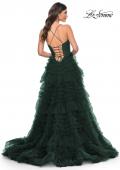 Picture of: Ruffle Tulle A-Line Dress with Satin Bustier Top in Dark Emerald, Style: 32071, Detail Picture 8