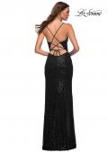 Picture of: Sequin Gown with Deep V Neckline and Lace Up Back in Dark Emerald, Style: 30388, Detail Picture 9