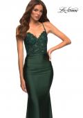 Picture of: Jewel Tone Jersey Gown with Sheer Lace Bodice in Green, Style: 30521, Detail Picture 9