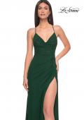 Picture of: Net Jersey Ruched Prom Dress with Illusion Bodice in Dark Emerald, Style: 31151, Detail Picture 9