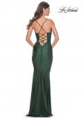 Picture of: Ruched Jersey Dress with Illusion Corset Lace Top in Dark Emerald, Style: 31857, Detail Picture 9