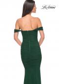 Picture of: Off the Shoulder Net Jersey Dress with Ruching in Dark Emerald, Style: 31914, Detail Picture 9