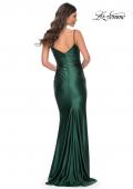 Picture of: Chic Stretch Satin Gown with V Neckline and Ruching in Green, Style: 32075, Detail Picture 9