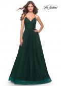 Picture of: Long Tulle A-line Gown with Side Slit and Pockets in Dark Emerald, Style: 28561, Detail Picture 10
