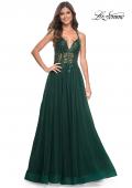 Picture of: Tulle A-Line Gown with Sheer and Beaded Lace Detail in Dark Emerald, Style: 31471, Detail Picture 10
