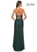 Picture of: Jersey Prom Dress with Illusion Sides and V Neckline in Dark Emerald, Style: 32139, Detail Picture 10