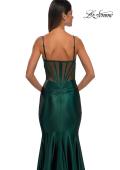Picture of: Chic Stretch Satin Gown with Corset Top and Flare Skirt in Dark Emerald, Style: 32555, Detail Picture 10