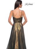 Picture of: Stunning Metallic Chiffon Gown with Ruched Bodice and Slit in Dark Emerald, Style 32864, Detail Picture 10