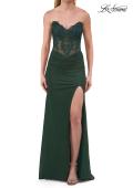 Picture of: Strapless Sheer Corset Gown with Beaded Lace and High Slit in Dark Emerald, Style: 33472, Detail Picture 10