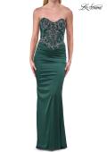 Picture of: Strapless Beaded Corset Satin Gown in Dark Emerald, Style: 33695, Detail Picture 10