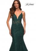 Picture of: Mermaid Lace Prom Dress with Sheer Jeweled Bodice in Green, Style: 30320, Detail Picture 11