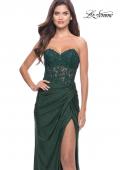 Picture of: Sheer Lace Applique Bodice Dress with Jersey Skirt in Dark Emerald, Style: 31343, Detail Picture 11