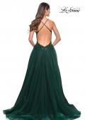 Picture of: Tulle A-Line Gown with Sheer and Beaded Lace Detail in Dark Emerald, Style: 31471, Detail Picture 11